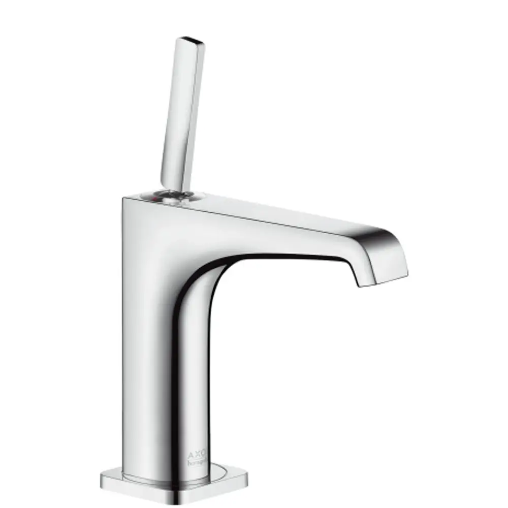 Einhebel-Waschtischmischer aus Chrom von AXOR mit seitlichem Hebelgriff und integrierter Ablaufgarnitur, minimalistisches Design und klare Linienführung.